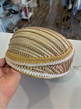 Gold and Cream Decorative Women's vintage gatsby hat with Rhinestone Trim